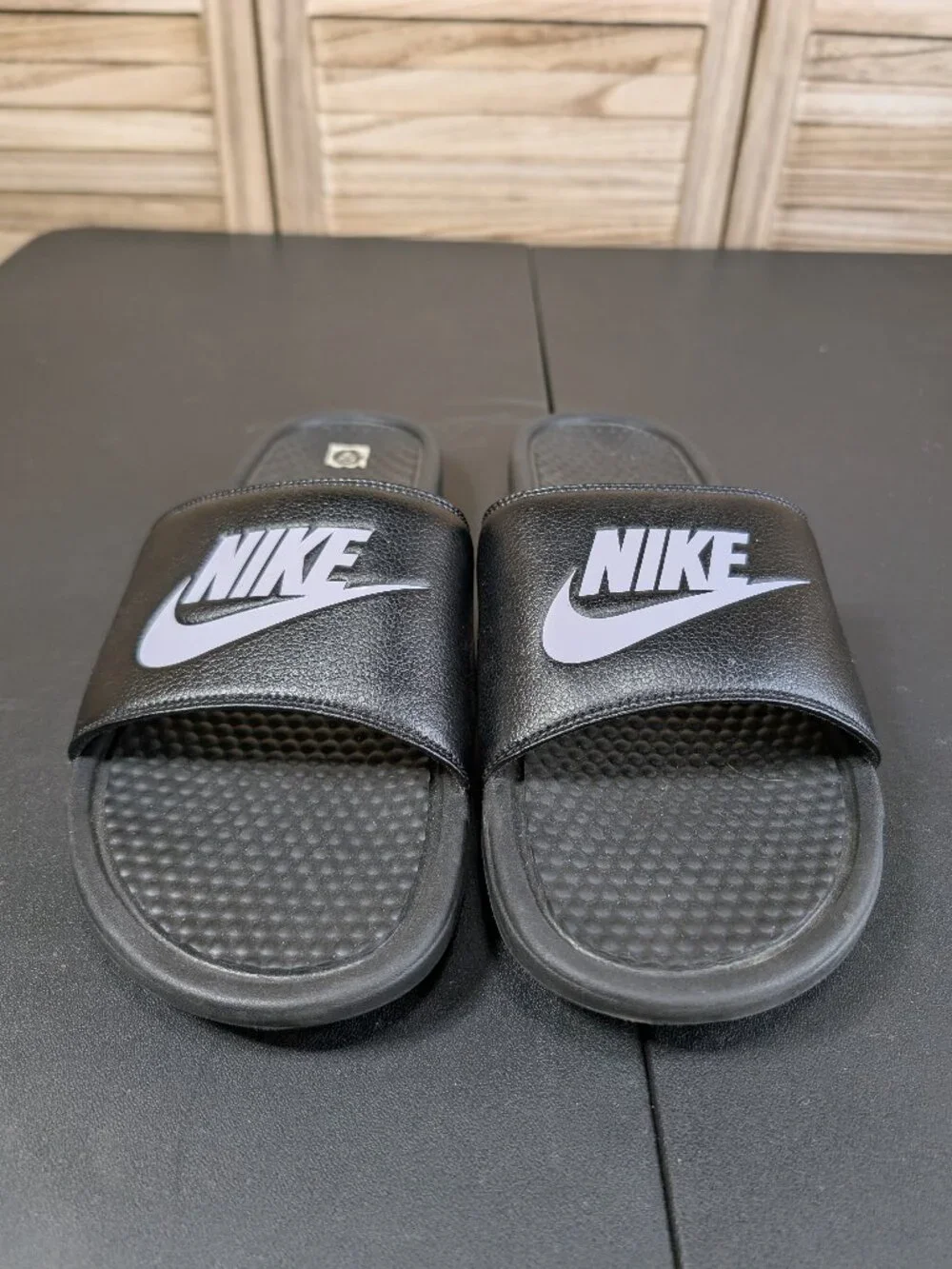 Nike Black Slides with White Swoosh Size 15